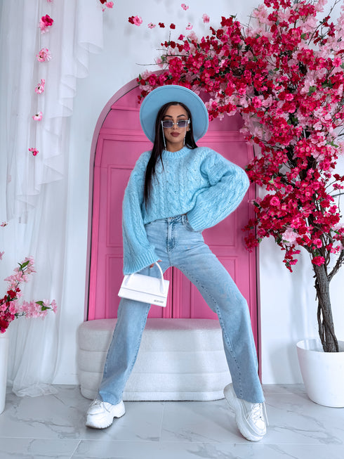 ELYNDI mohēras džemperis - gaiši zils