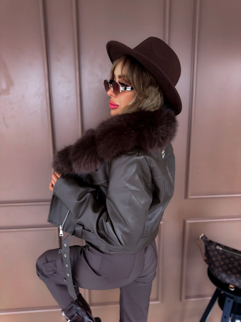 CROP faux leather jacket "FENIKSS S5635" - choco