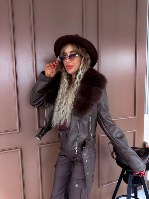 CROP faux leather jacket "FENIKSS S5635" - choco