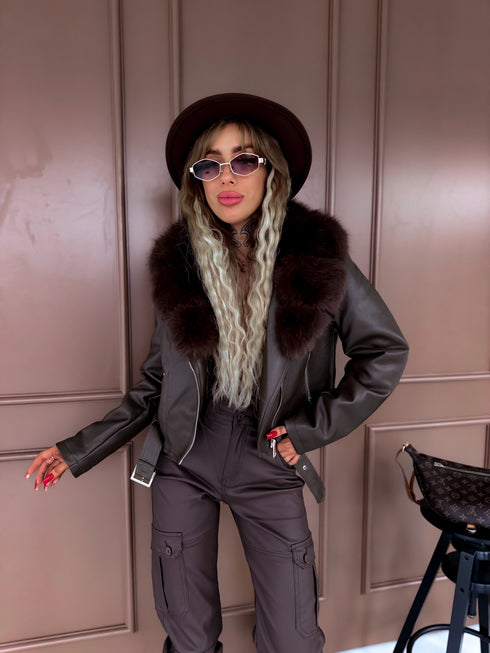 CROP faux leather jacket "FENIKSS S5635" - choco