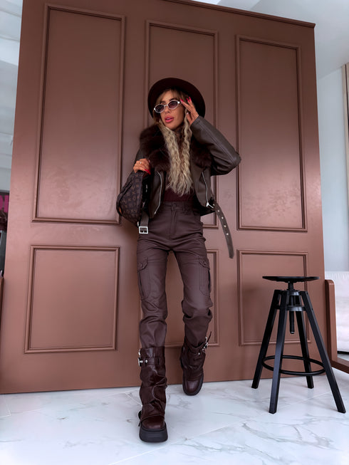 CROP ādas imitācijas virsjaka "FENIKSS S5635" - choco