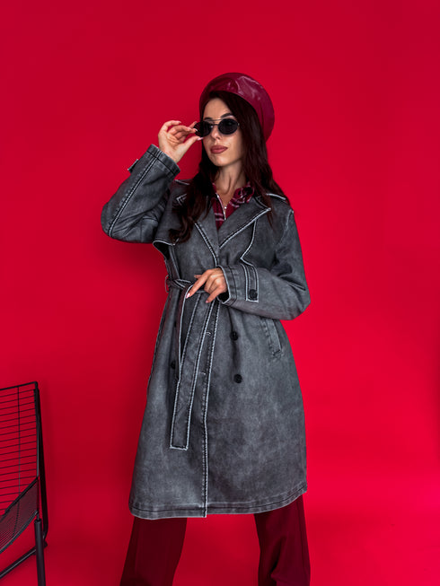 Тренч из искусственной кожи "RECORD OX88" - ГРАФИТОВО-СЕРЫЙ