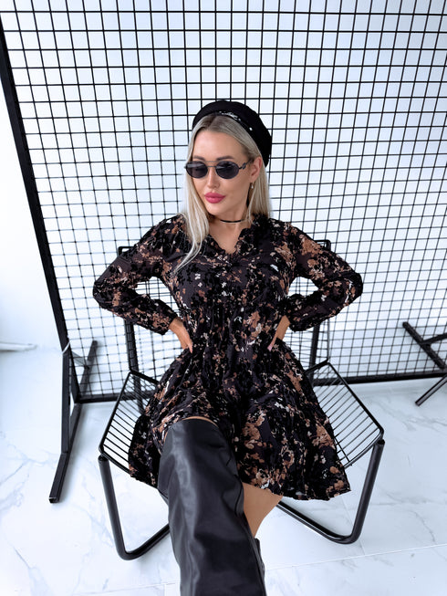 Suknelė su sagomis "PROUDLY" DX16150 - juoda su šokolado spalva