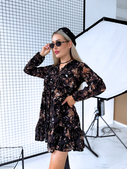 Suknelė su sagomis "PROUDLY" DX16150 - juoda su šokolado spalva