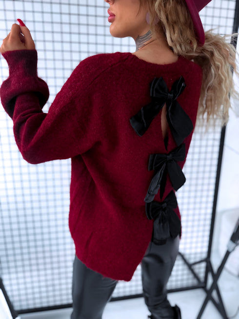 Вязаный джемпер "Back Bow MO-4066" - БОРДОВЫЙ