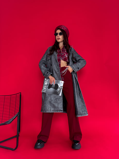 Тренч из искусственной кожи "RECORD OX88" - ГРАФИТОВО-СЕРЫЙ