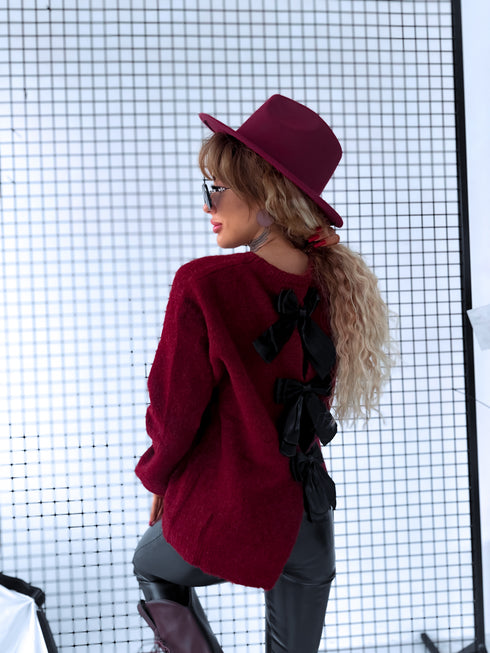 Вязаный джемпер "Back Bow MO-4066" - БОРДОВЫЙ