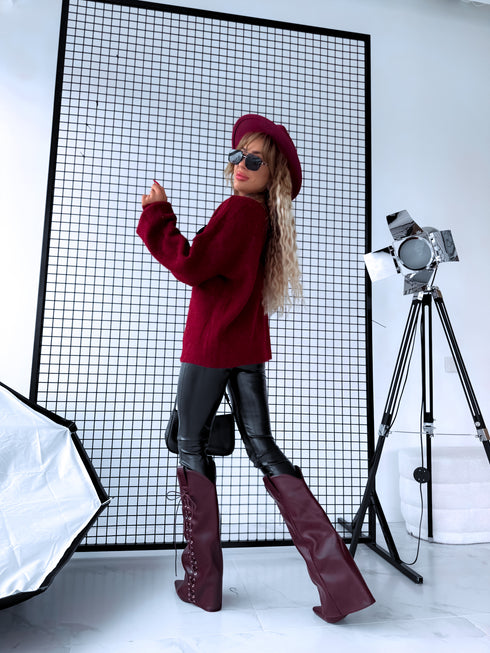 Вязаный джемпер "Back Bow MO-4066" - БОРДОВЫЙ