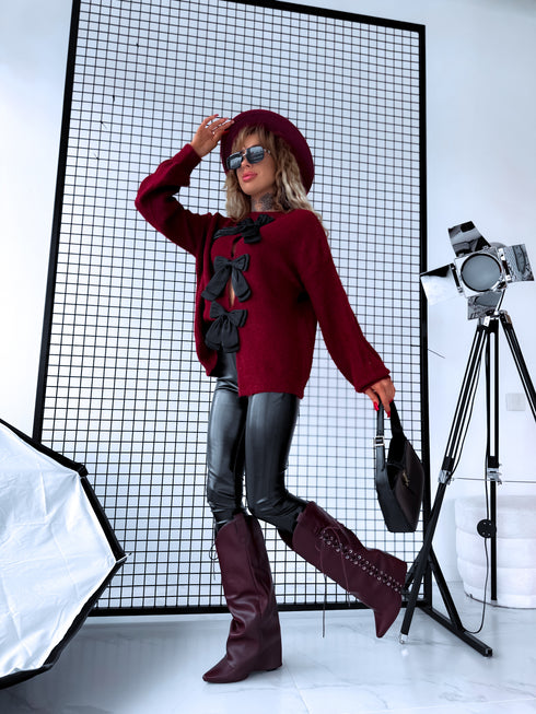 Вязаный джемпер "Back Bow MO-4066" - БОРДОВЫЙ