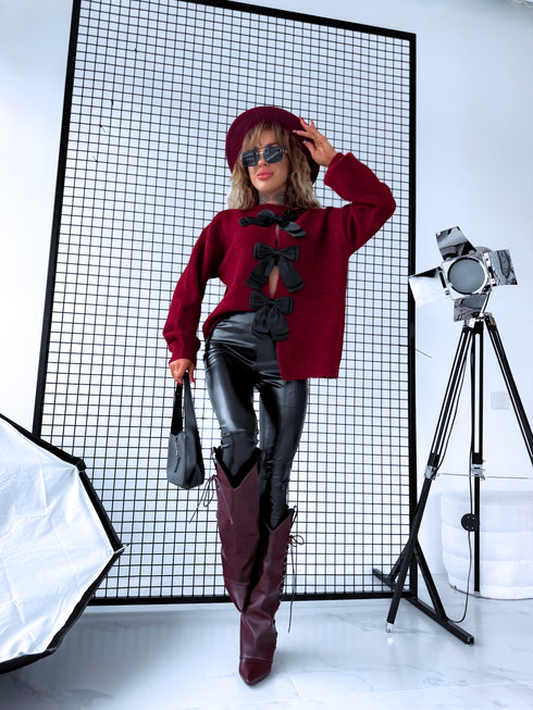 Вязаный джемпер "Back Bow MO-4066" - БОРДОВЫЙ