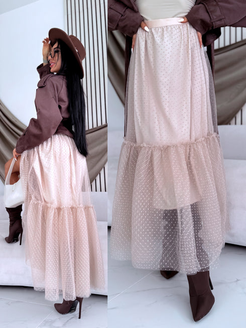 Punktuotas tiulio sijonas "DIVINE LA3628" - ŠVIESIAI SMĖLIO SPALVOS