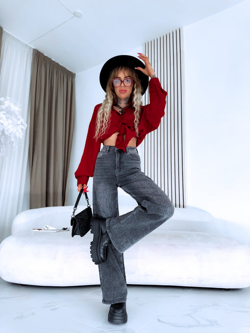 LUX džinsa bikses ar kristāliem "FULL MOON" T6003-7 - GRAFĪTA