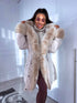 Puffy parka with fluff - light beige pre-order