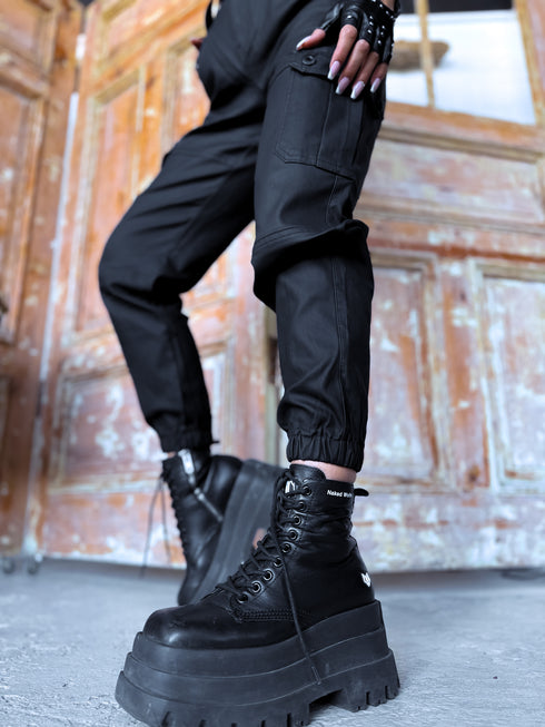 "CARGO DAY" ādas imitācijas bikses C9259-1 - MELNAS