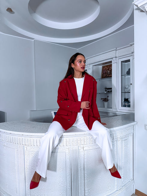 LUX raudona, VIENAS DYDIS švarkas "HEARTS"