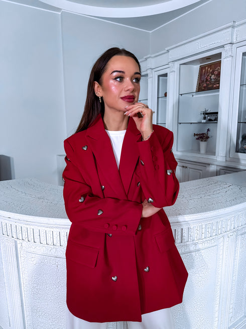 LUX raudona, VIENAS DYDIS švarkas "HEARTS"