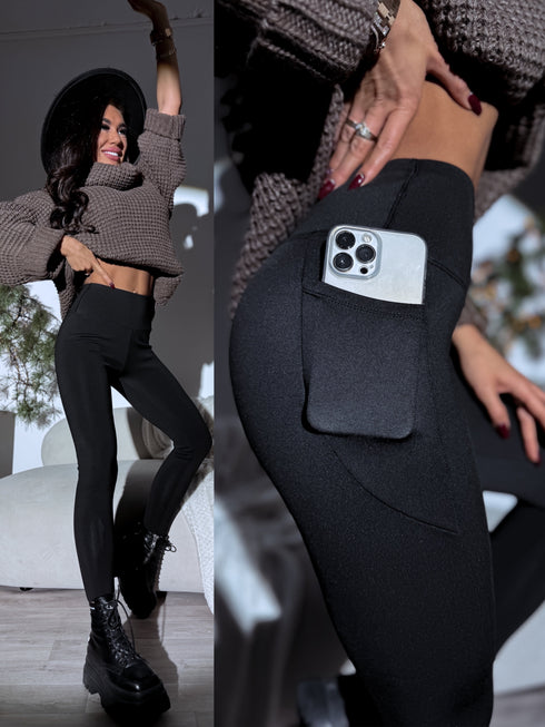 Black leggings with insulation "YOU WON'T FREEZE" 3256