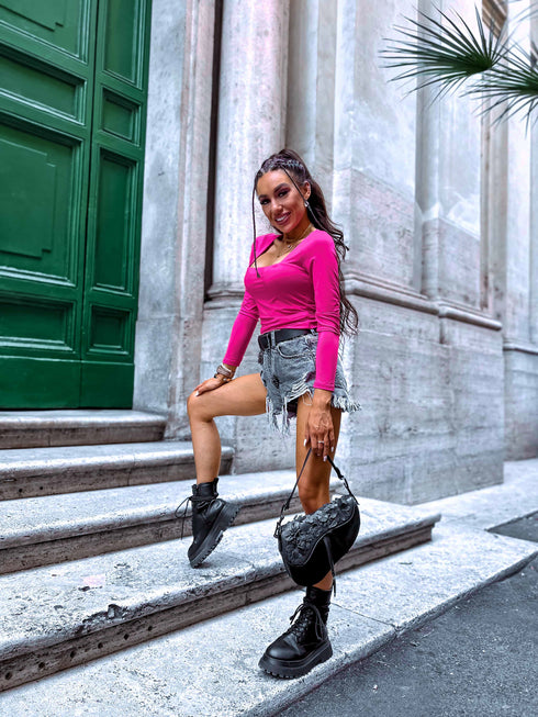 Aveņu rozā, basic PUSH-UP tops ar kvadrātveida izgriezumu