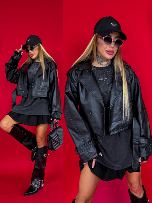 Куртка из искусственной кожи "MATCHA CV2139" - ЧЕРНАЯ