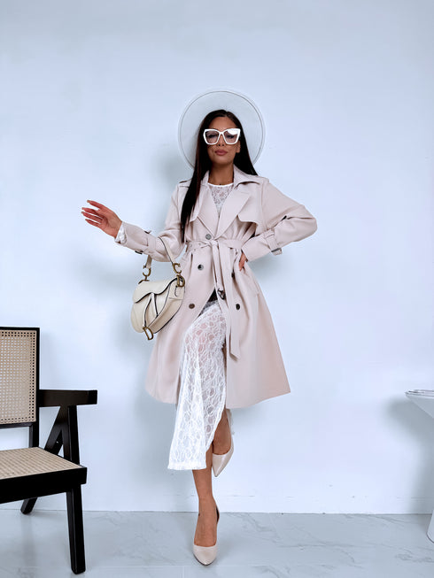 Fabric trench coat "BRAIN STORM LH105" - LIGHT BEIGE