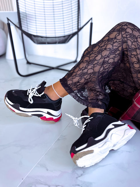 BLACK AND RED sneakers with high sole "LOL"