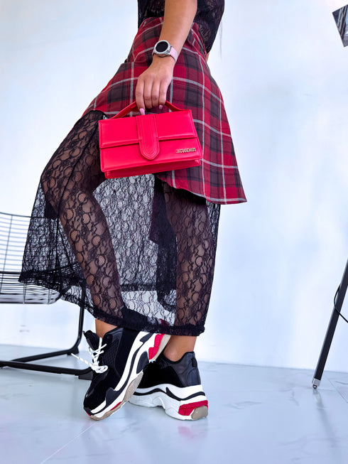 BLACK AND RED sneakers with high sole "LOL"