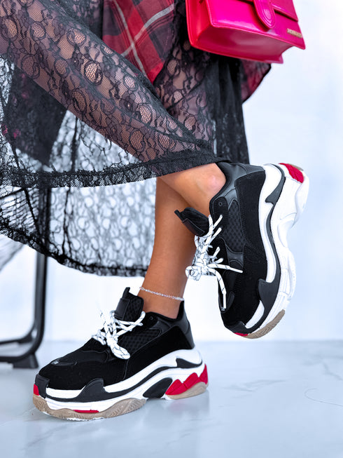 BLACK AND RED sneakers with high sole "LOL"