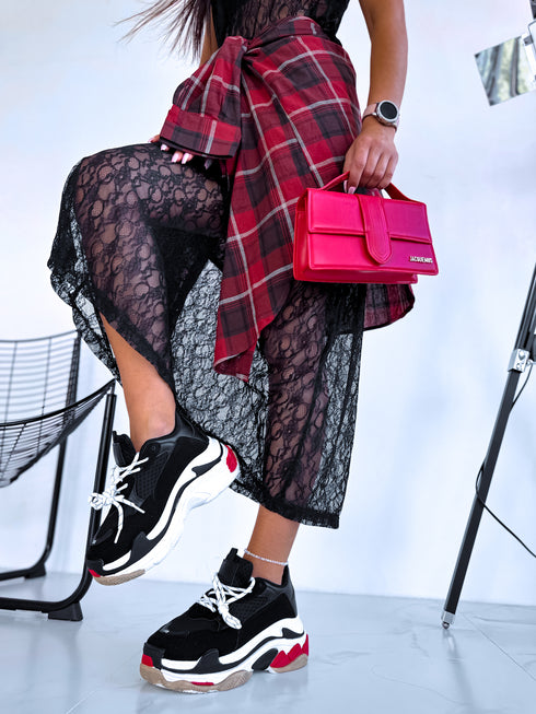 BLACK AND RED sneakers with high sole "LOL"