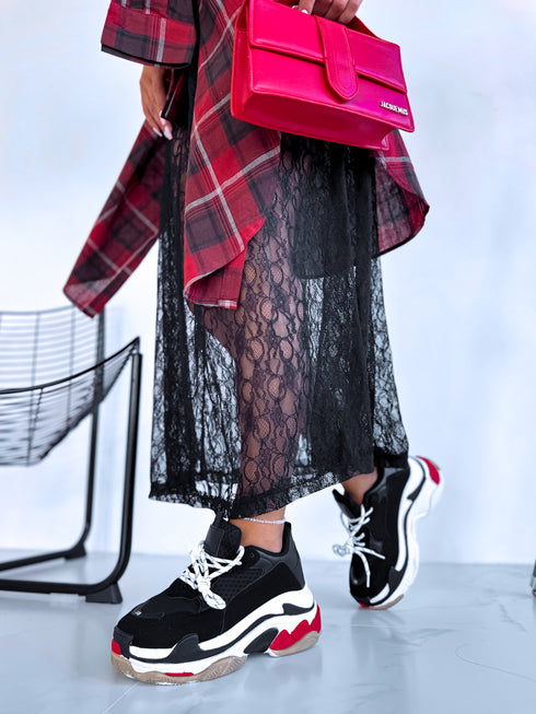 BLACK AND RED sneakers with high sole "LOL"