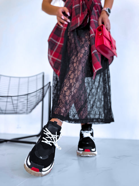 BLACK AND RED sneakers with high sole "LOL"