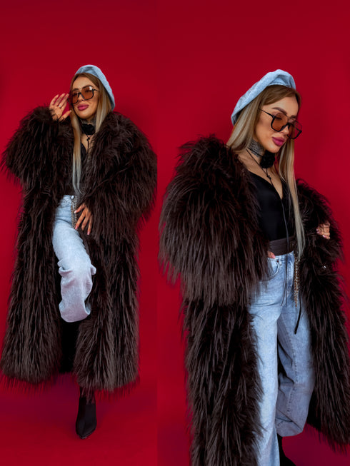 LUX artificial fur coat "ICY" LD05- choco