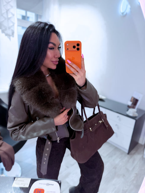 CROP faux leather jacket "FENIKSS S5635" - choco