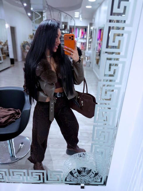 CROP faux leather jacket "FENIKSS S5635" - choco