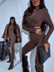 Chocolate brown, stretchy jumpsuit with front zipper