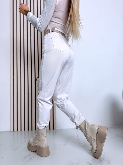 BAGGY denim pants + belt "TROPIC TEST" HM326 - WHITE