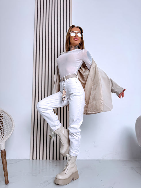 BAGGY denim pants + belt "TROPIC TEST" HM326 - WHITE