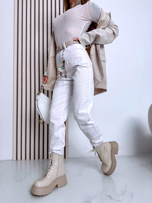 BAGGY denim pants + belt "TROPIC TEST" HM326 - WHITE