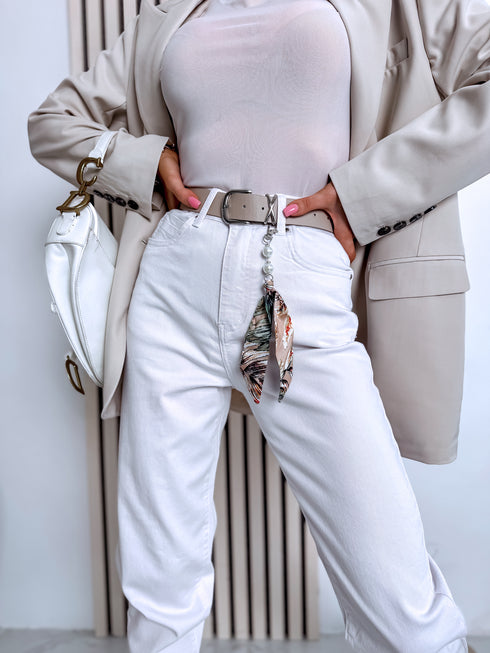 BAGGY denim pants + belt "TROPIC TEST" HM326 - WHITE