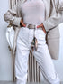 BAGGY denim pants + belt "TROPIC TEST" HM326 - WHITE