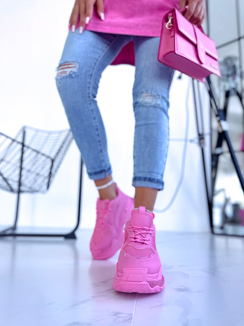 BARBIE PINK sneakers with high sole "LOL"