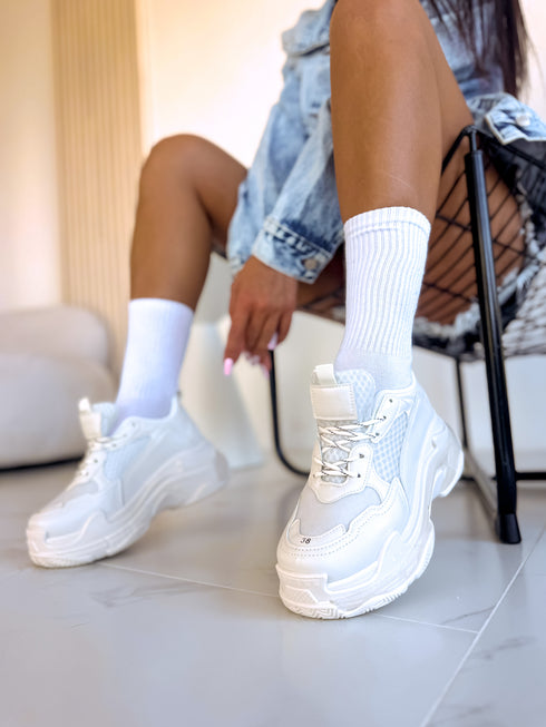 CREAM-WHITE sneakers with high sole "LOL"