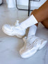 CREAM-WHITE sneakers with high sole "LOL"