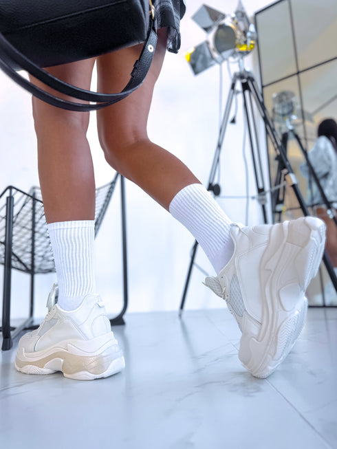 CREAM-WHITE sneakers with high sole "LOL"