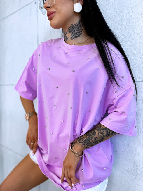 Oversize T-krekls "Kristālu Romantika" - lavandas