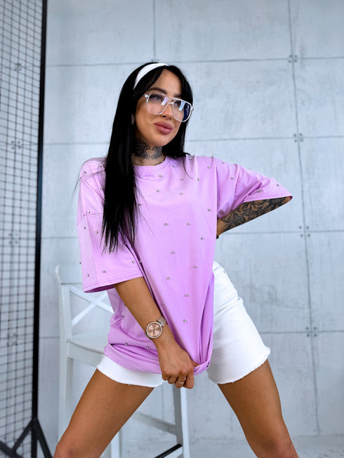 Oversize T-krekls "Kristālu Romantika" - lavandas