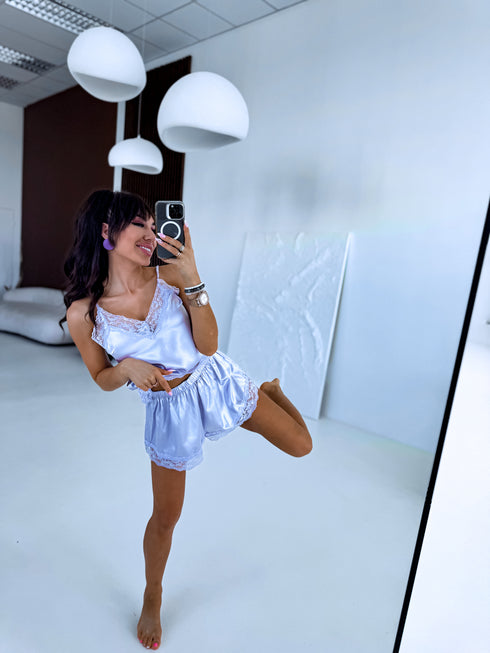 Lavandas, satīna nakts komplekts - tops + šorti