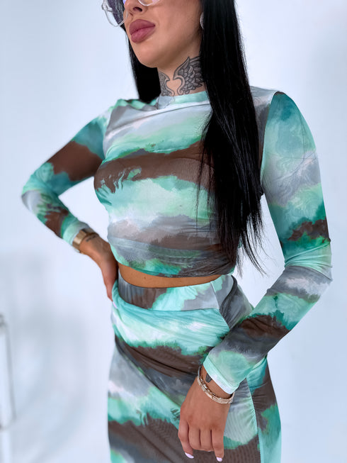 Mesh MARBLE set top + skirt - MINT