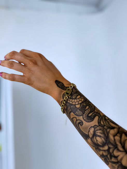 ПОЗОЛОЧЕННЫЙ толстый браслет-цепочка с кулоном "ДИАДОМ"