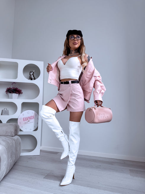 Šortai-sijonas "SORRY W49753" + diržas - ŠVELNIAI ROŽINĖ