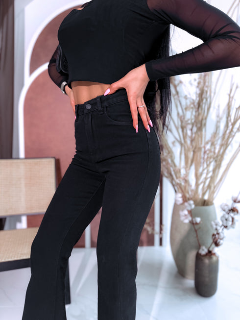 FLARED džinsa bikses "PURE BLACK" K817 PRE-ORDER